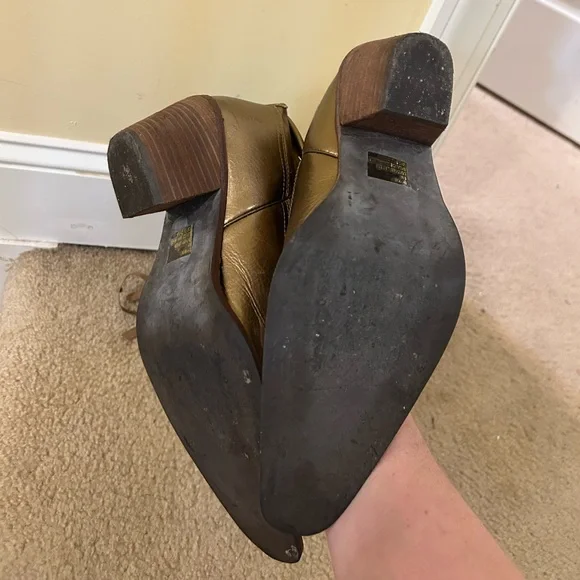 Steve Madden leather metallic gold stud detail slouch fringe cowgirl boots - Picture 12 of 13